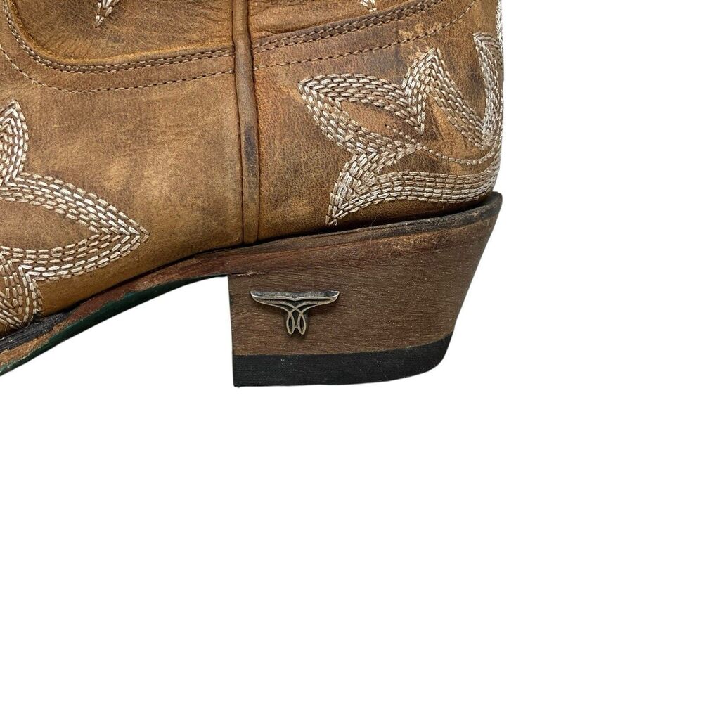 Lane Western Boots Brown Leather Embroidered Snip Toe Saratoga LB0389A - Picture 8 of 12